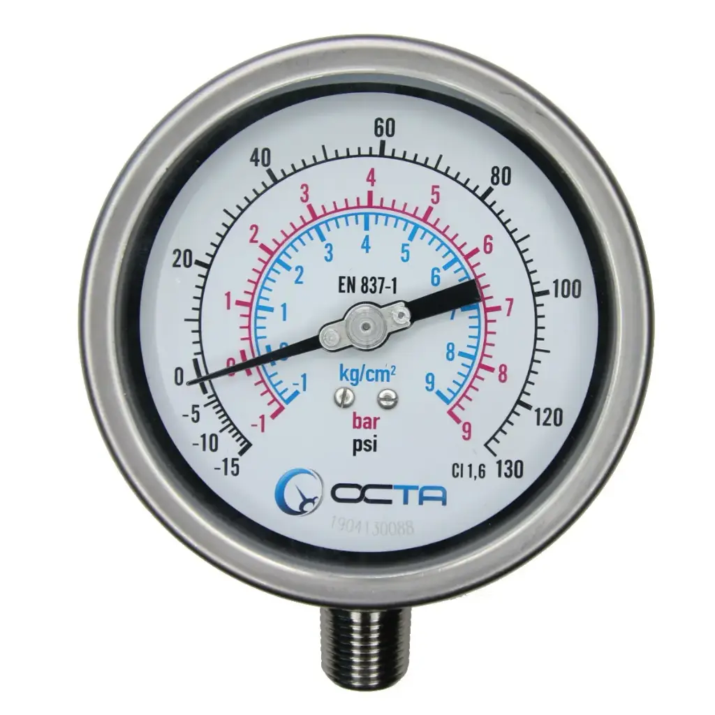 "OCTA" Pressure Gauge GS-100 SS Bottom