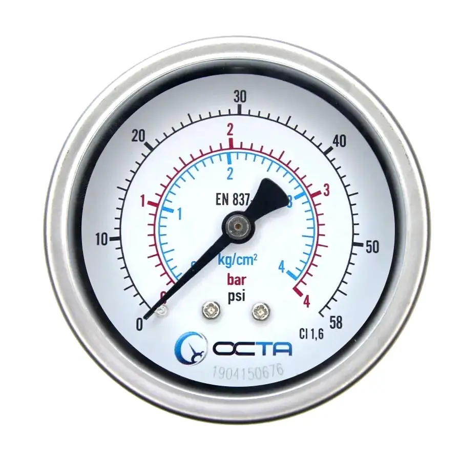 "OCTA" Pressure Gauge GBK-100 Brass Back 4 bar