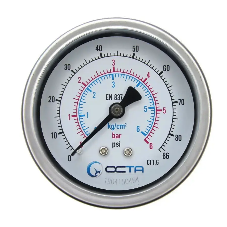 "OCTA" Pressure Gauge GBK-100 Brass Back 6 bar