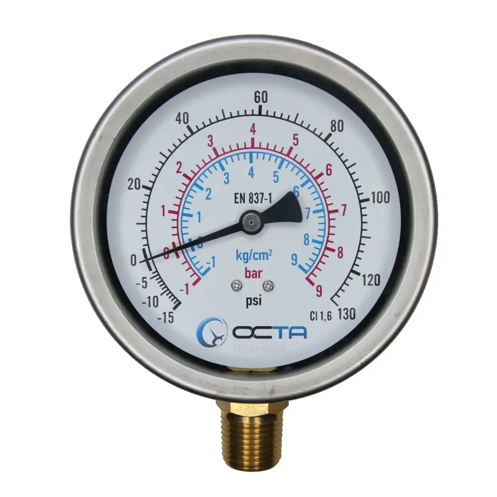 "OCTA" Pressure Gauge GB-100 Brass Bottom