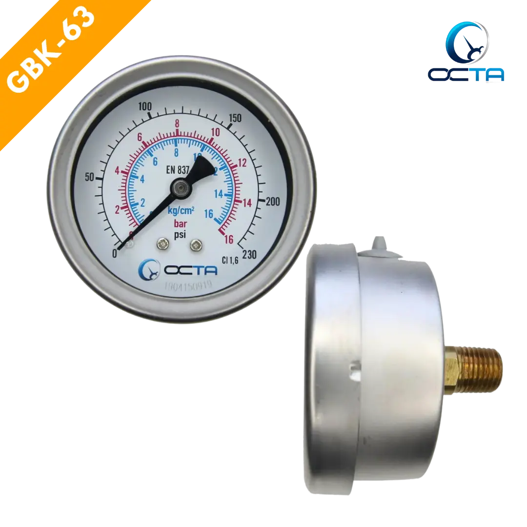 "OCTA" Pressure Gauge GBK-63 Brass Back