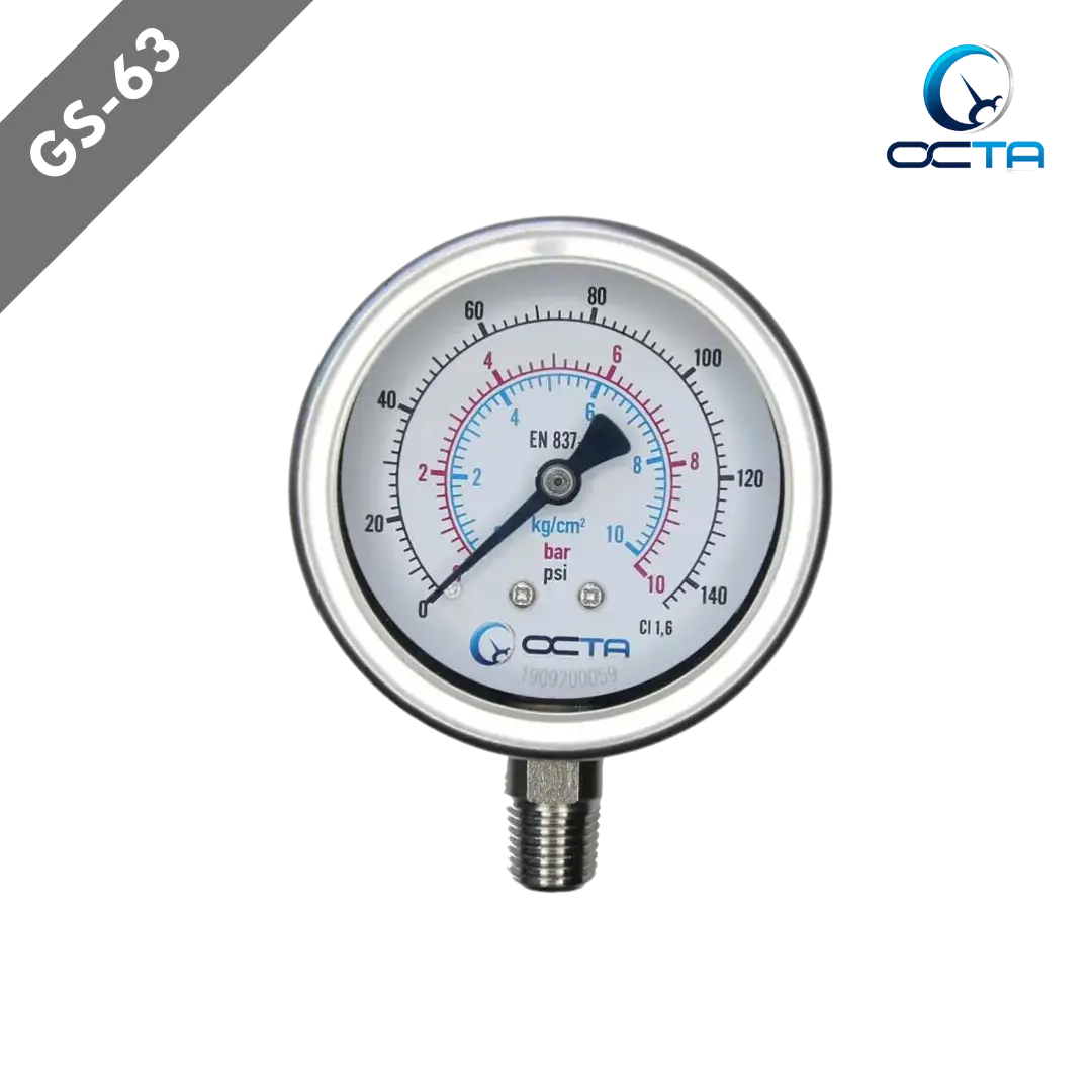 "OCTA" Pressure Gauge GS-63 SS Bottom