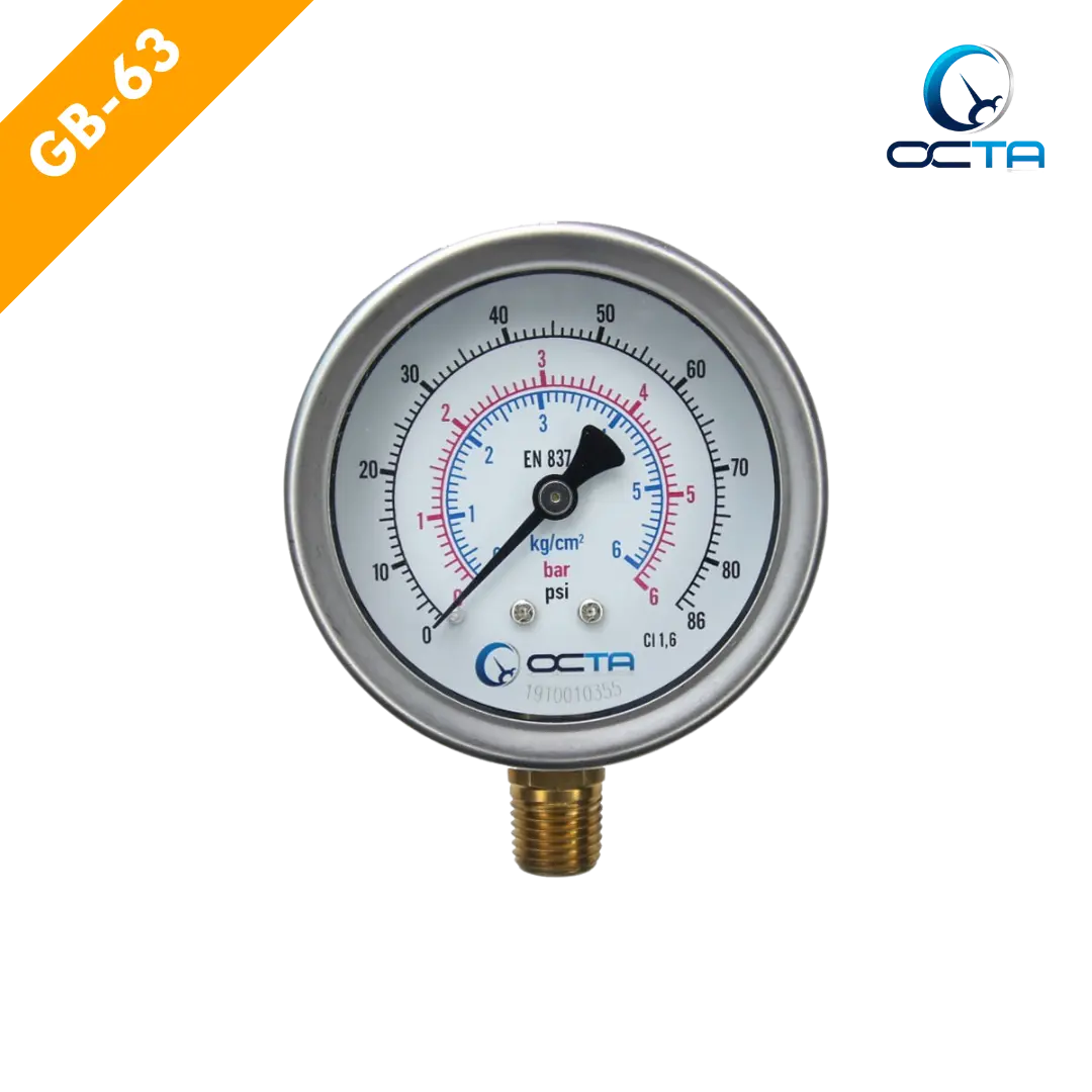 "OCTA" Pressure Gauge GB-63 Brass Bottom