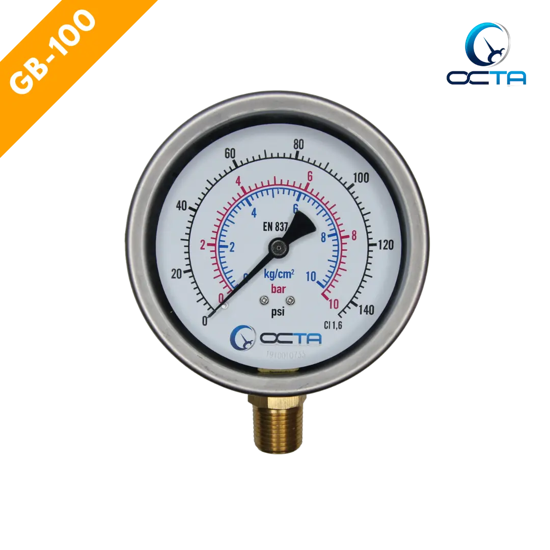 "OCTA" Pressure Gauge GB-100 Brass Bottom